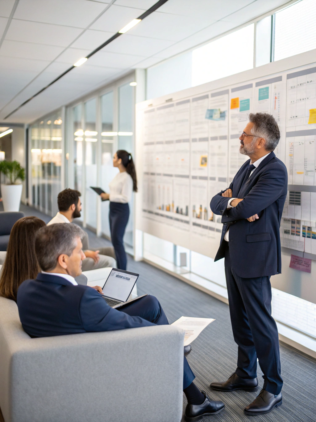 Project managers synchronizing international schedules